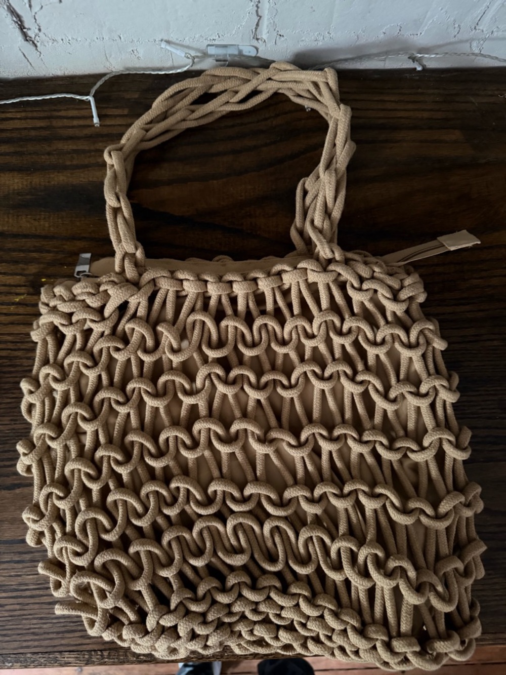 Woven Macramé Tote Bag in Tan - Picture 7 of 11